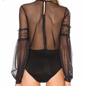 ultrachicfashion.com Tops - Black Lace Bodysuit With Sheer Mesh ultrachicfashion.com Tops - Black Lace Bodysuit With Sheer Mesh